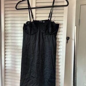 Nasty Gal Black Lace-Trim Satin Slip Dress